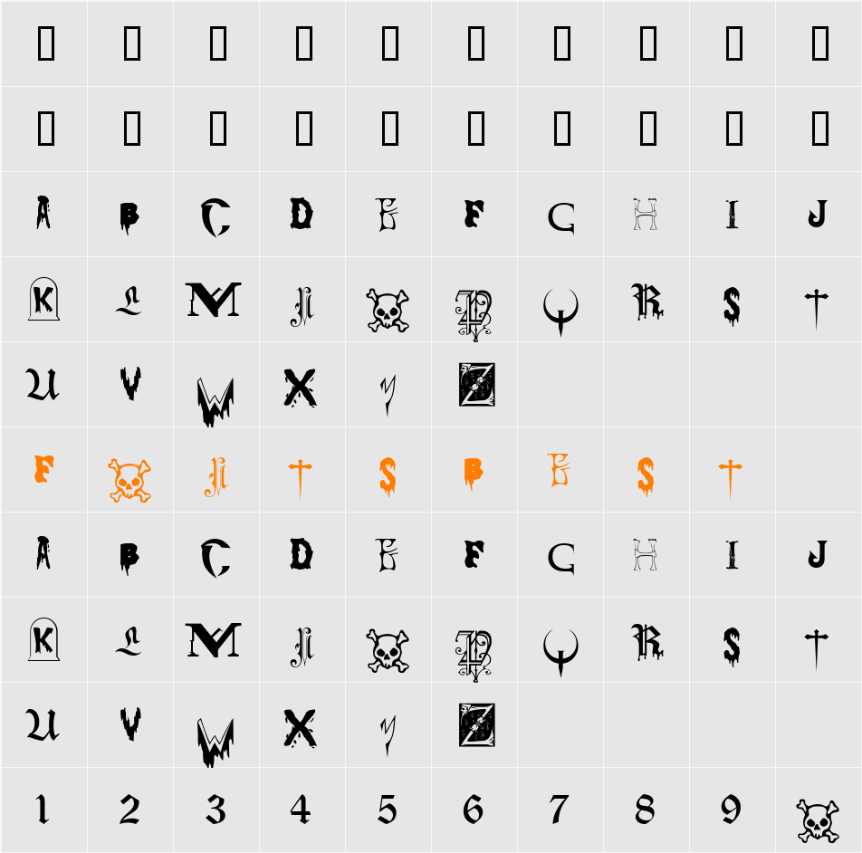 horror of it ALL CAPS Character Map