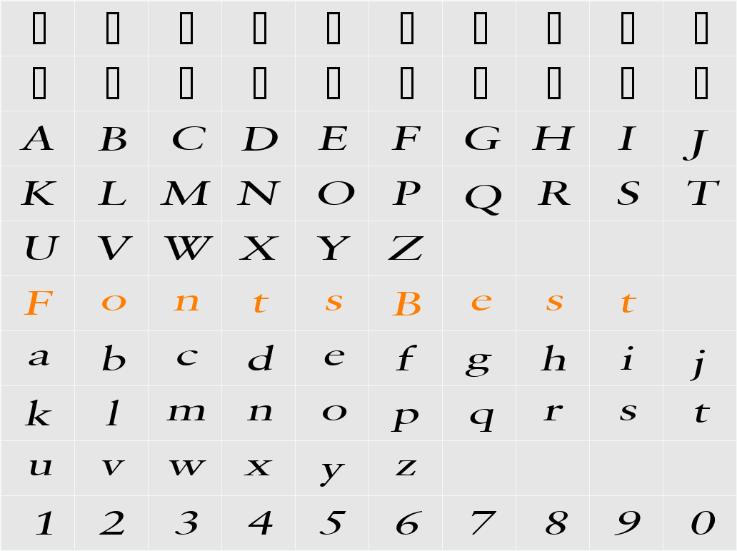 Garrick Extended Character Map