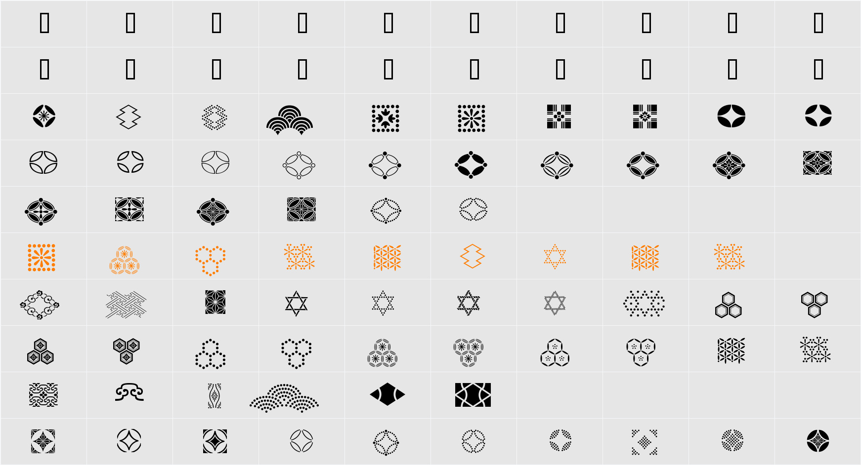 Seven Treasures Ornmnt ITC Character Map