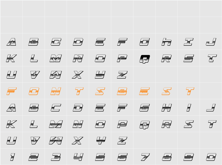 Trans-America Platinum Italic Character Map