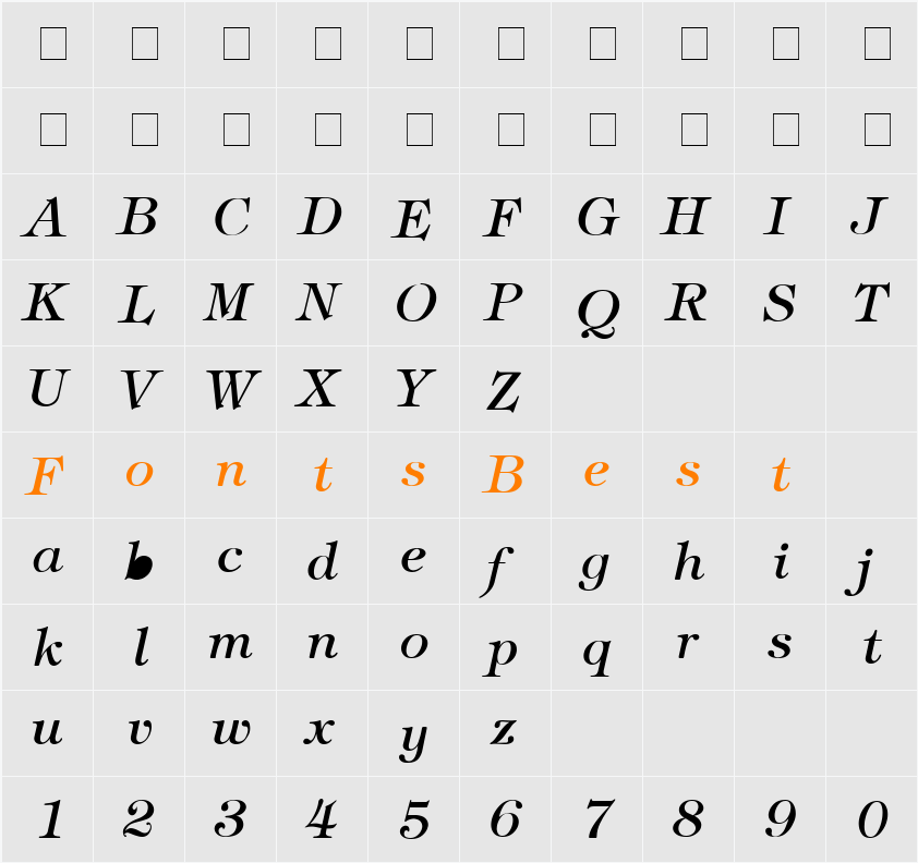 Stephanie Italic Character Map