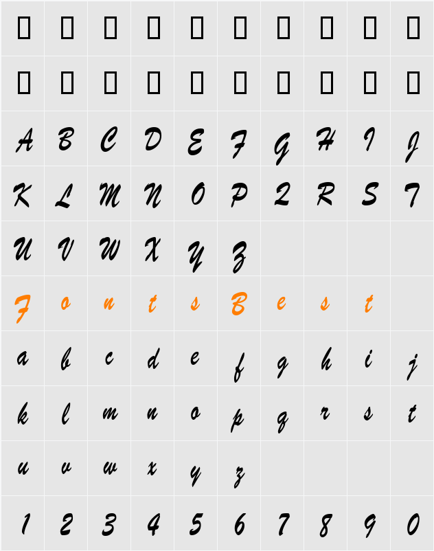 BrushScriptSWCondensed Character Map