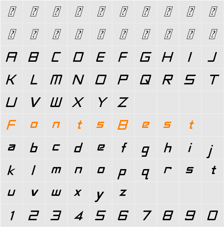 LaBouf Oblique Character Map