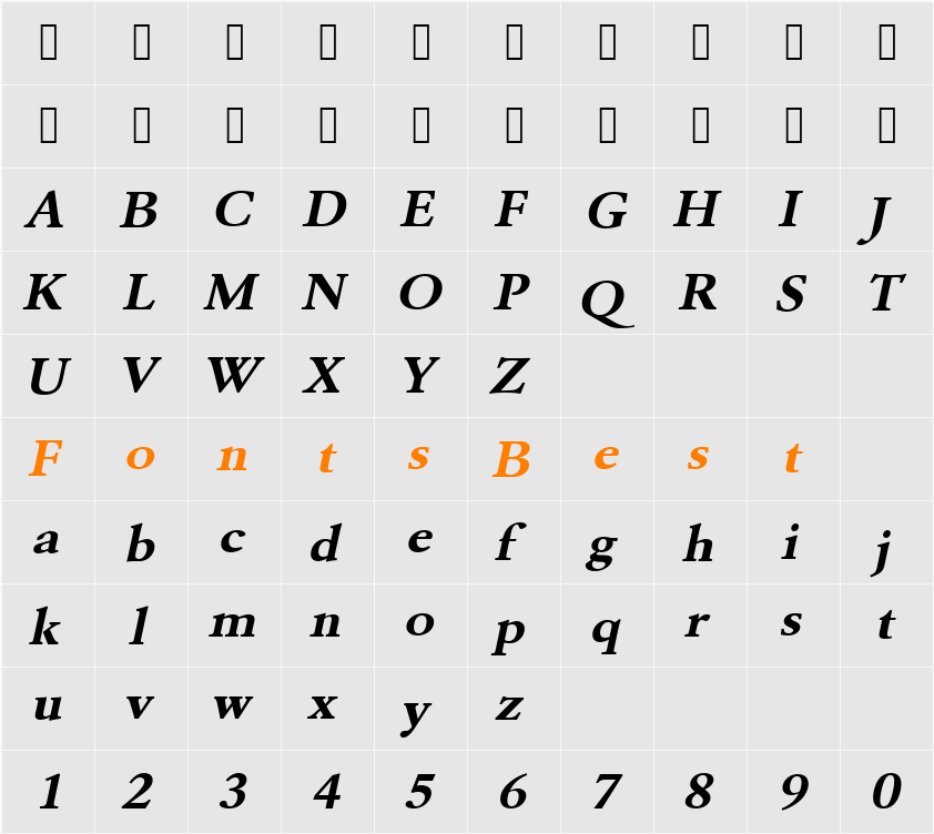 URWGaramondTExtWid Character Map