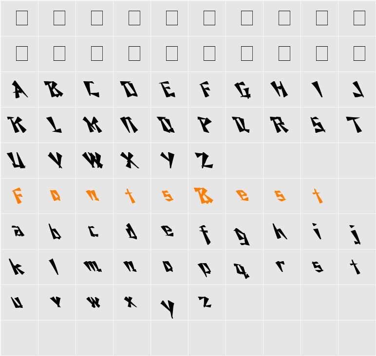 Nixon Bold Leftie Character Map