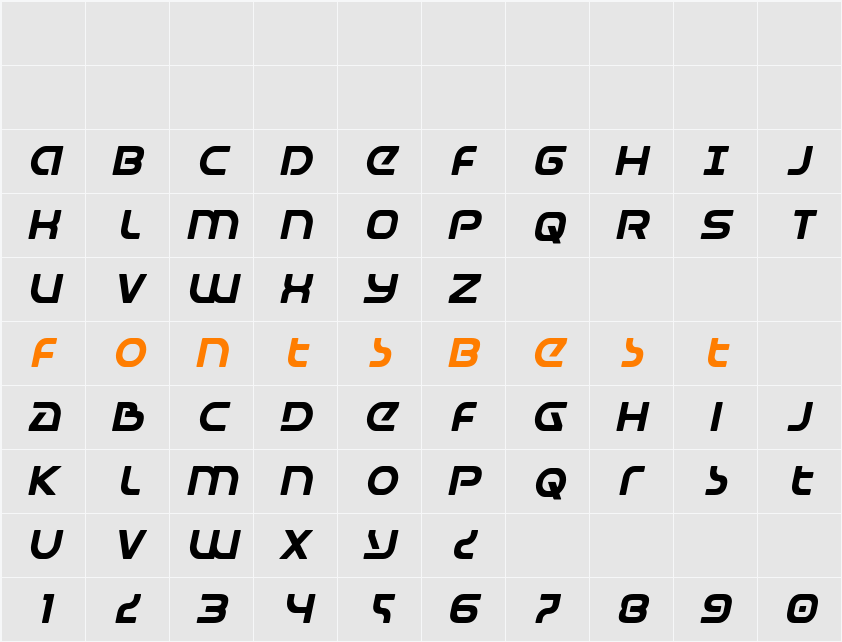 Universal Jack Italic Character Map