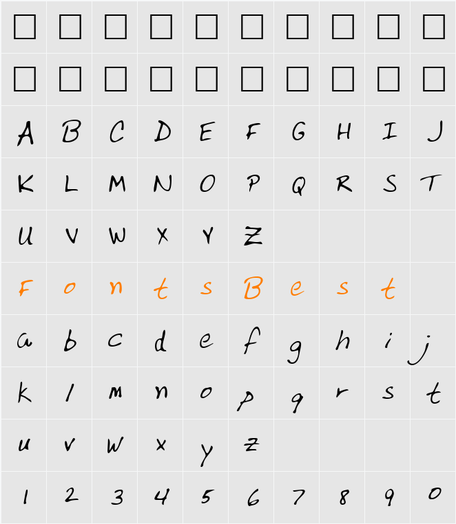 NortonsHand Character Map