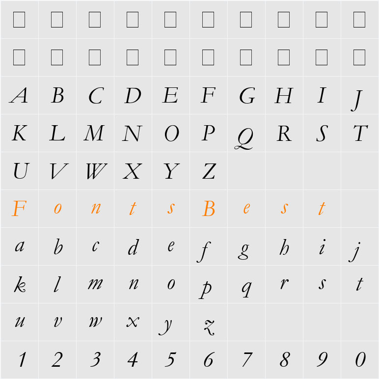Garamond Character Map