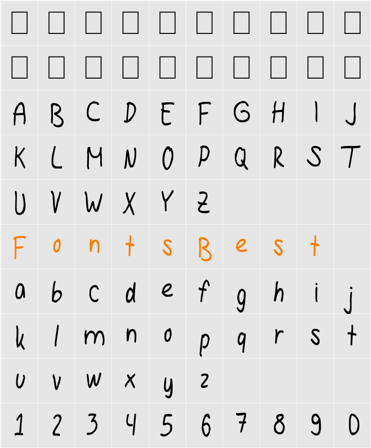 HannaHandwriting Character Map