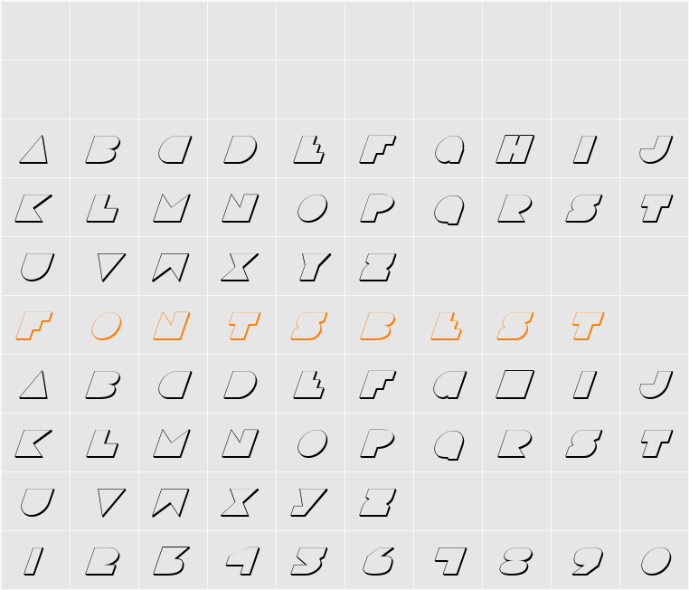 Disco Deck Shadow Italic Character Map