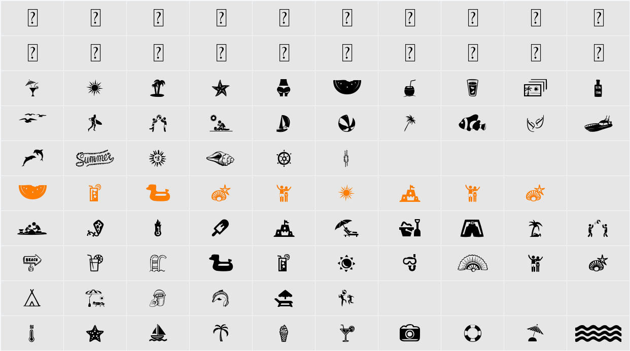 Summer Icons Character Map