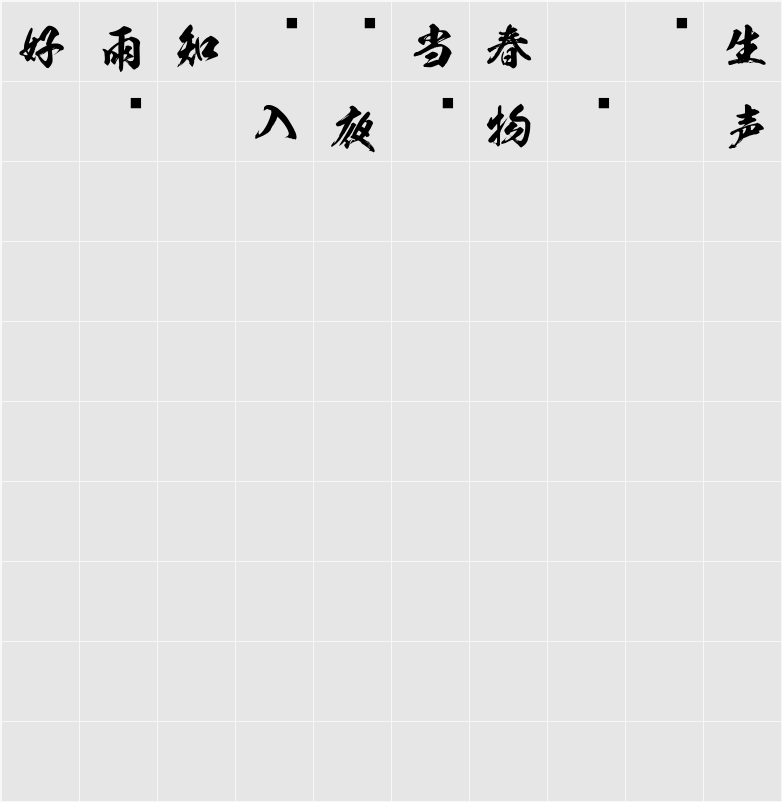KSW般若お試し教育漢字 Character Map