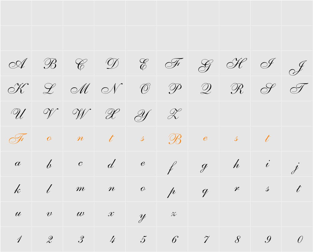 ShelleyAllegroScript-Normal Character Map