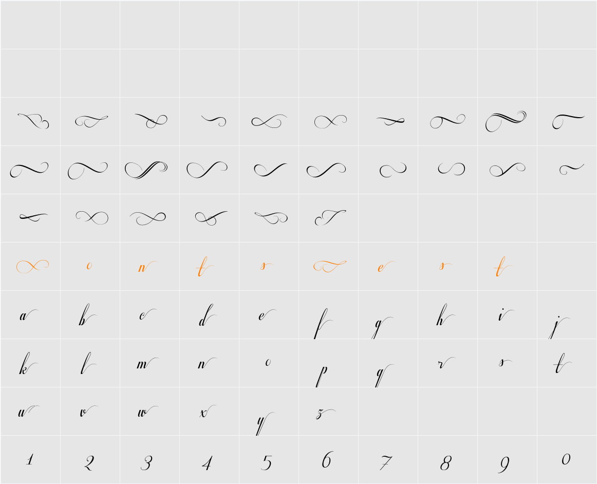 Respective Swashes Character Map