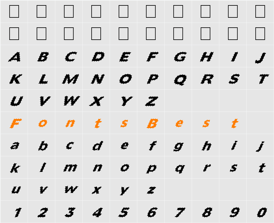 FZ BASIC 55 SPIKED ITALIC Character Map