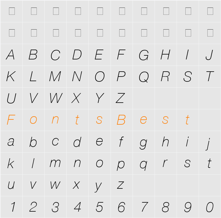 HelveticaNeue LT 35 Thin Character Map