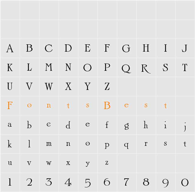 LHF Light Face Roman BETA Character Map