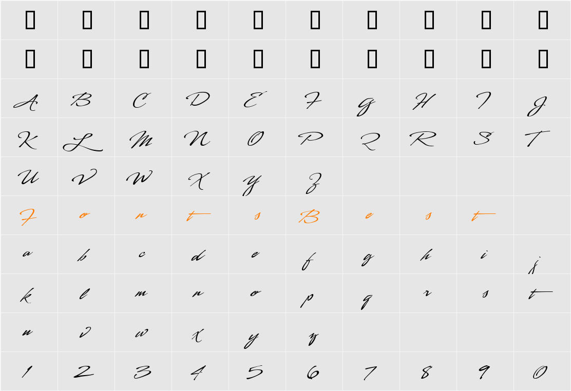 LHF Sofia Script Character Map