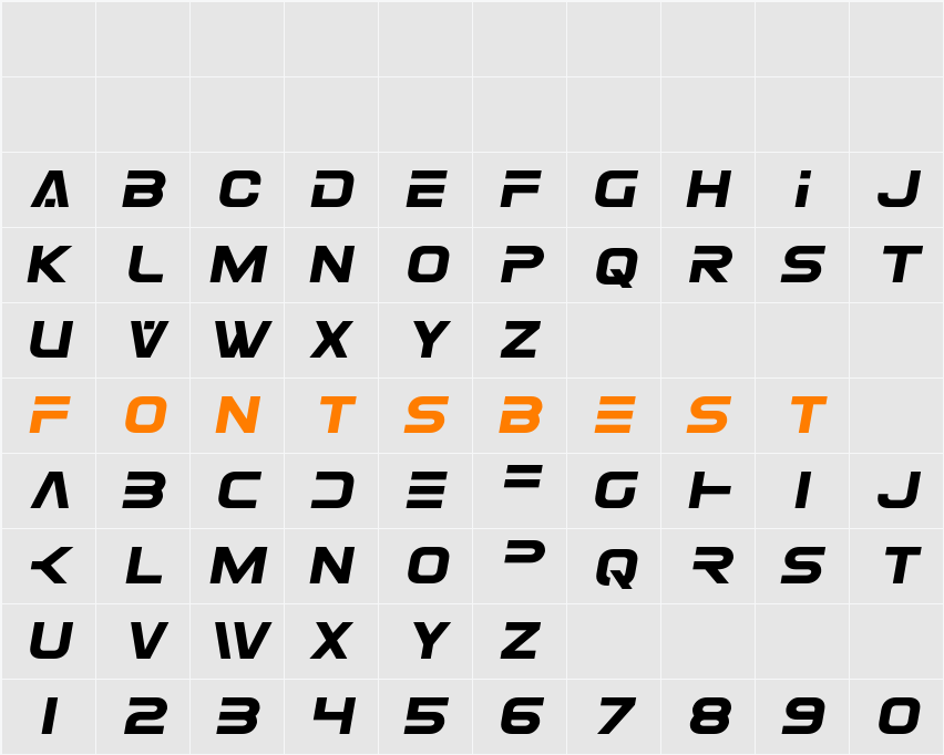 Eurofighter Semi-Italic Character Map