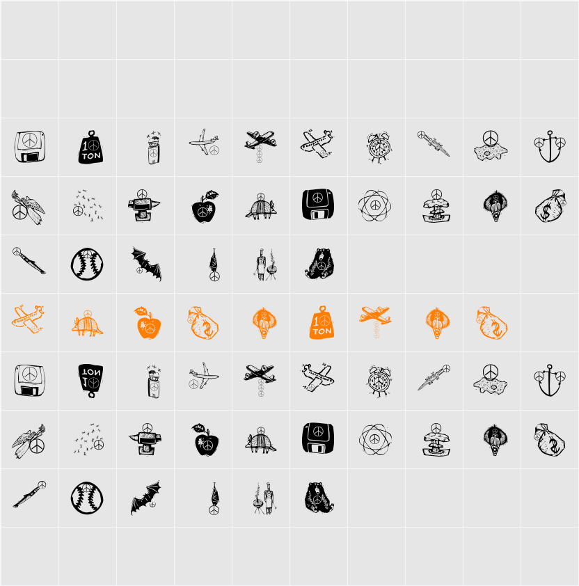 PeaceBats Character Map