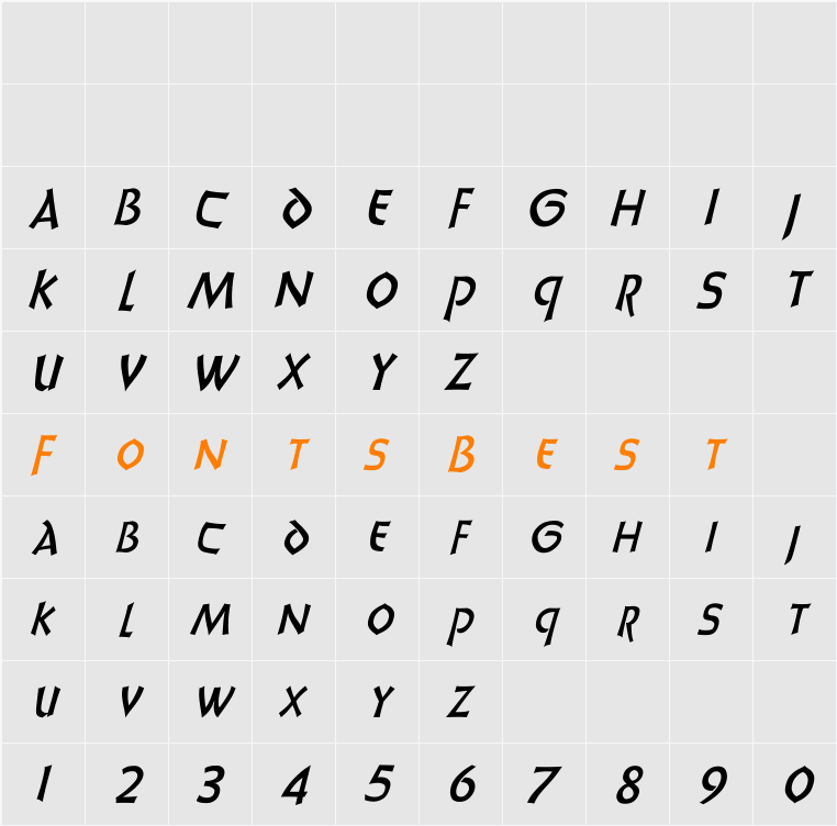 UnciaDis Italic Character Map
