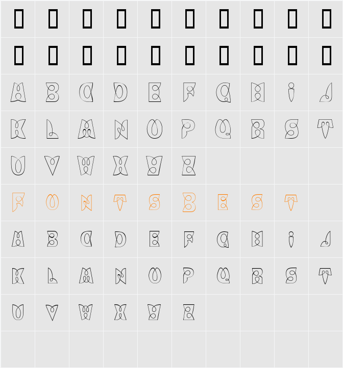 BrashCapsOutline Character Map