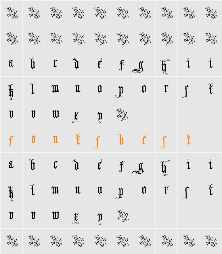 Skjend Hans Gotisk Character Map