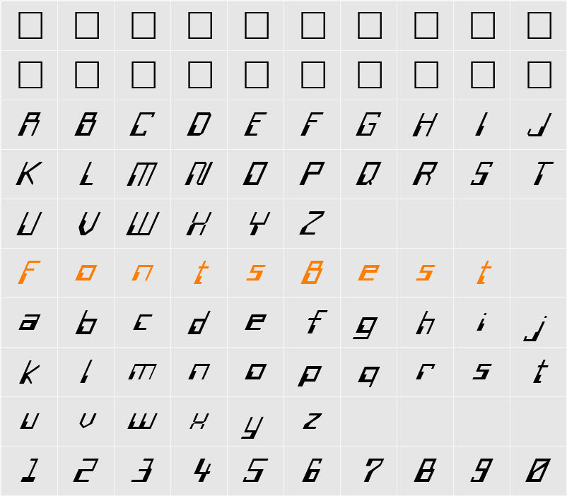 FZ DIGITAL 6 ITALIC Character Map