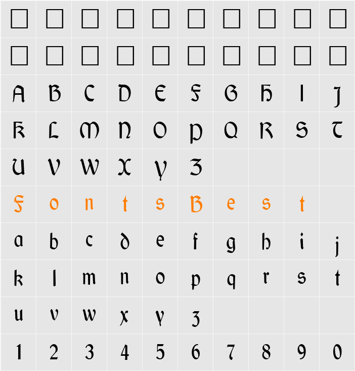 GaelicCondensed Character Map