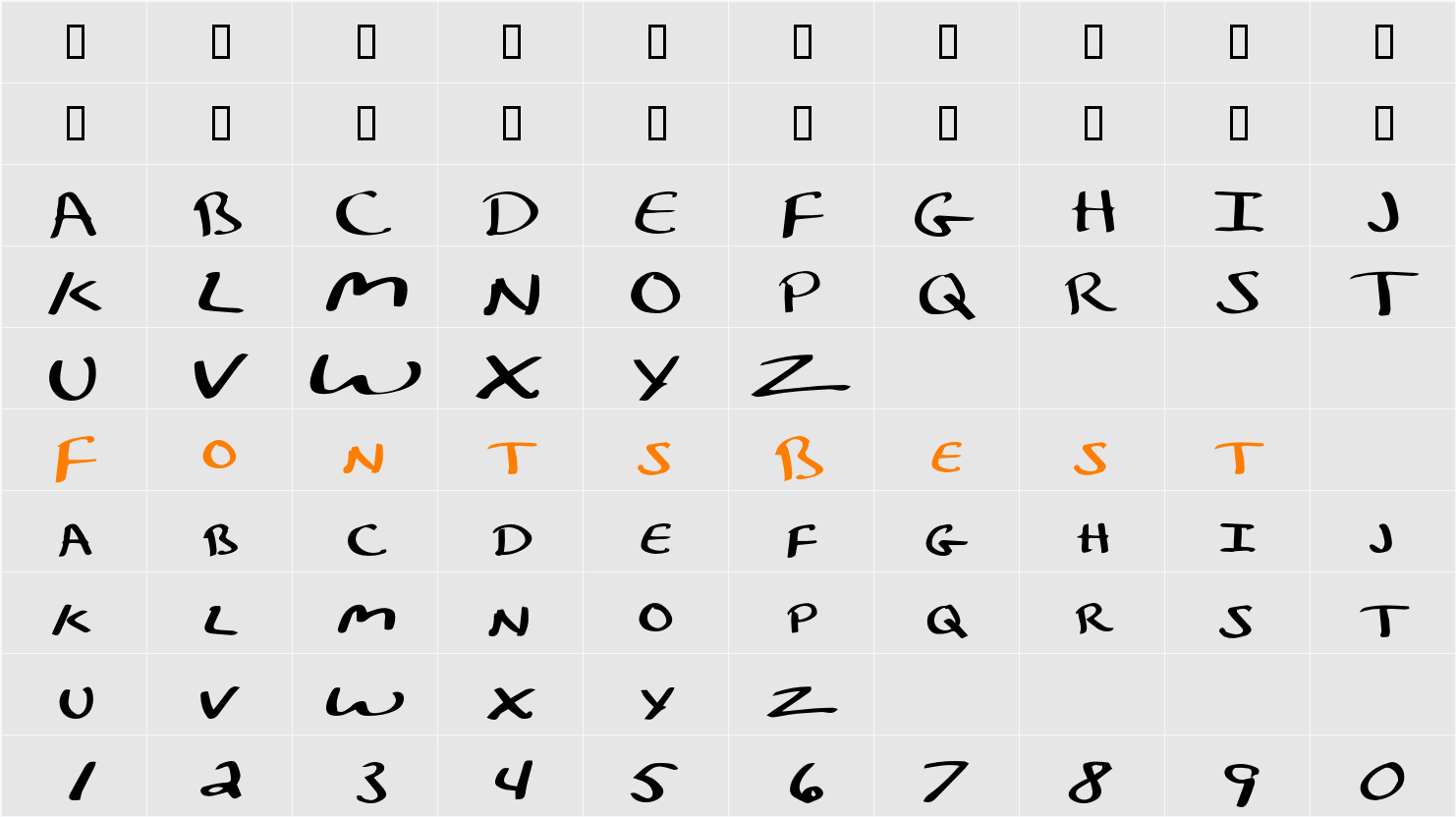 Kelley Calligraphy Character Map