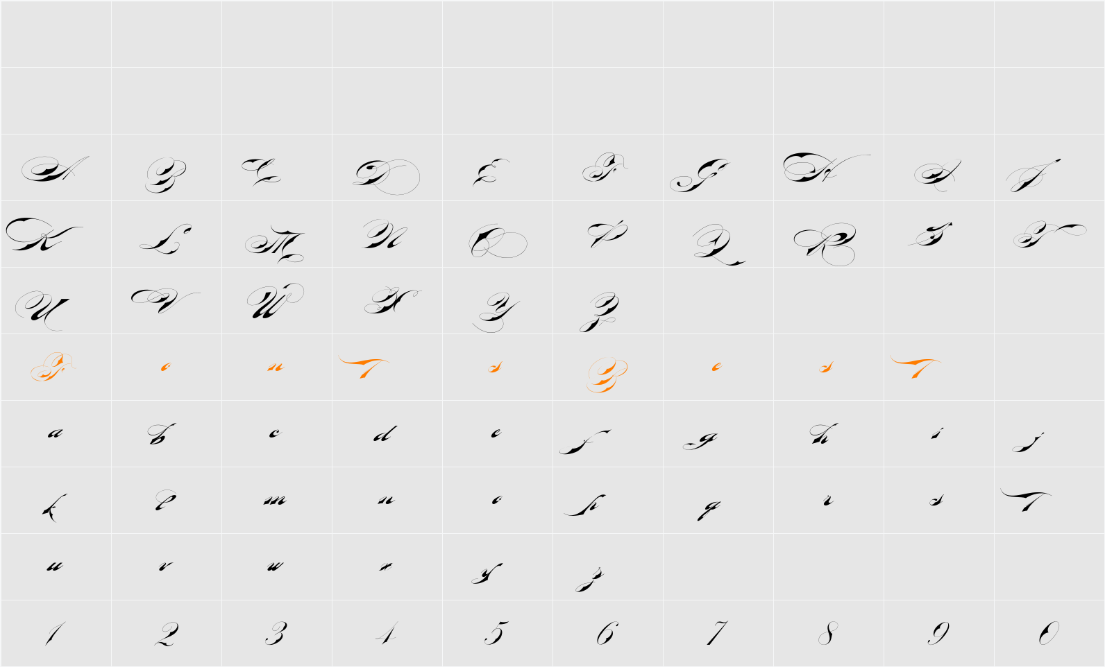 Bradstone-Parker Script Limited Free Version Character Map