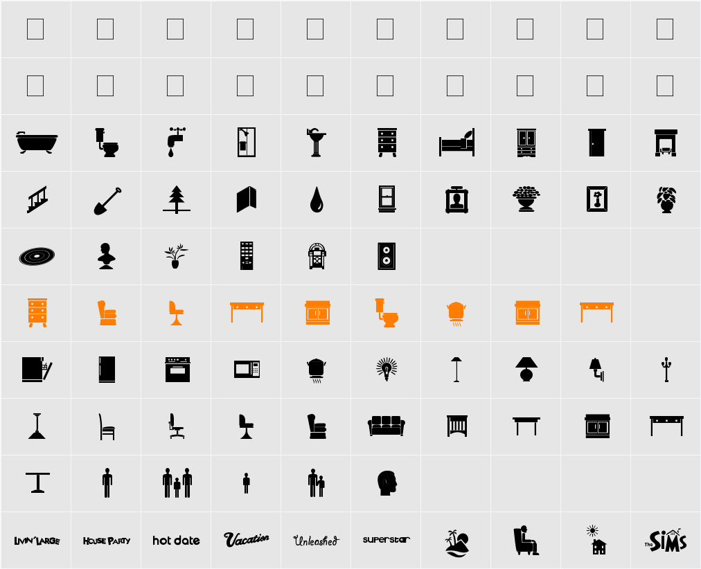 Simbats Character Map