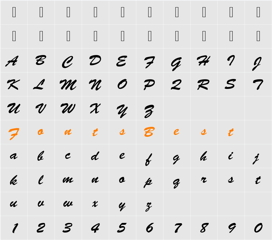 BrushScrJoiD Character Map