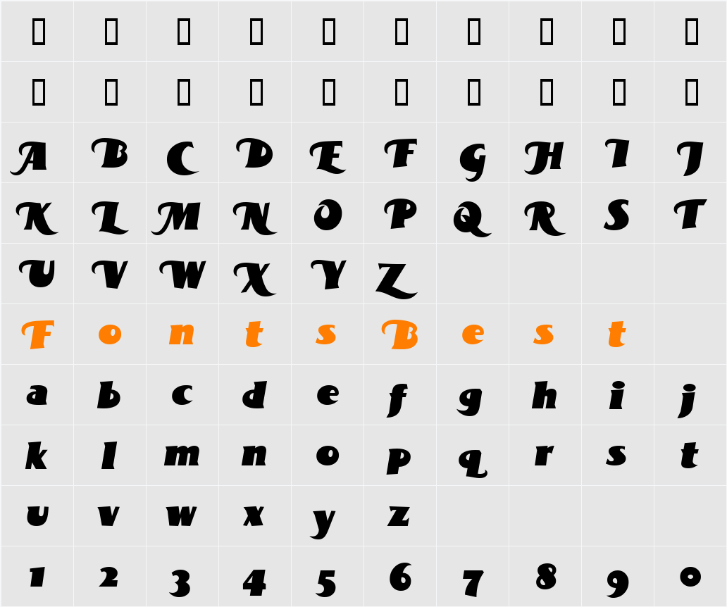 BottleKaps Swash Italic Character Map
