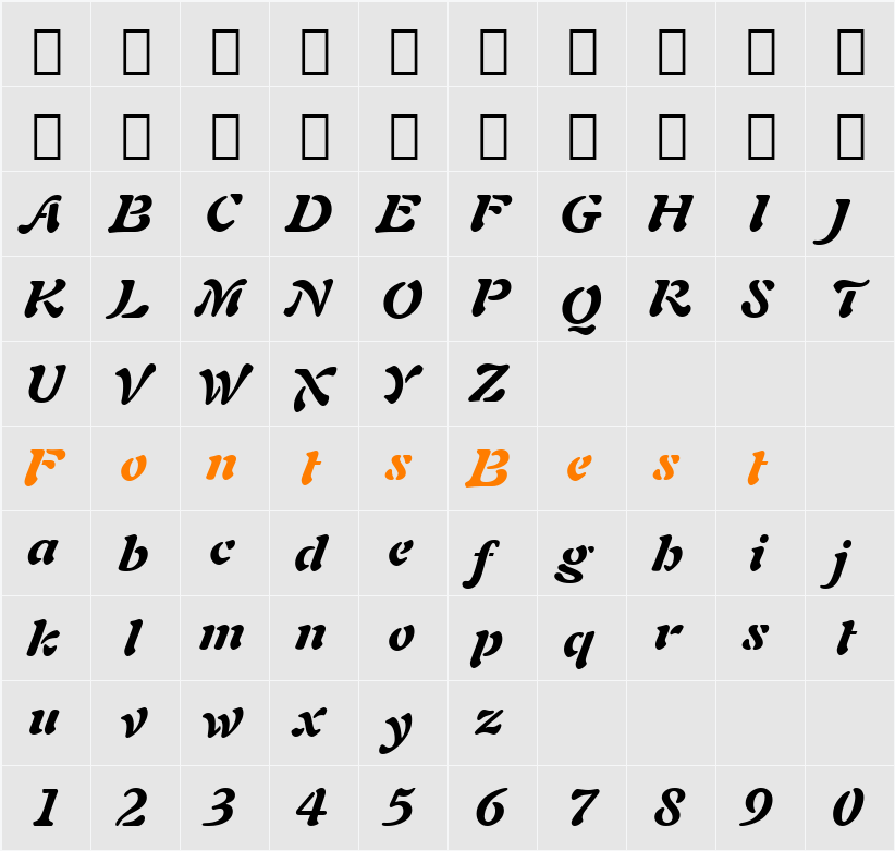 Freefrm721 Blk BT Character Map