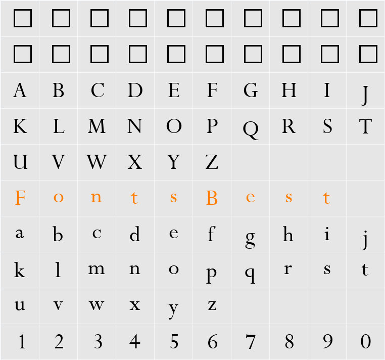 Perpetua MT Character Map