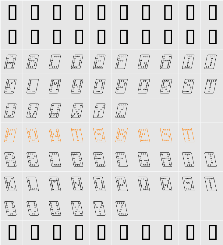 Domino normal kursiv omrids Character Map
