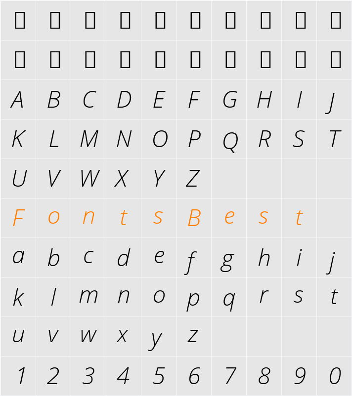 Open Sans Light Character Map