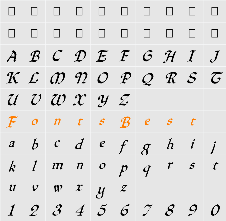 QuillOblique Character Map