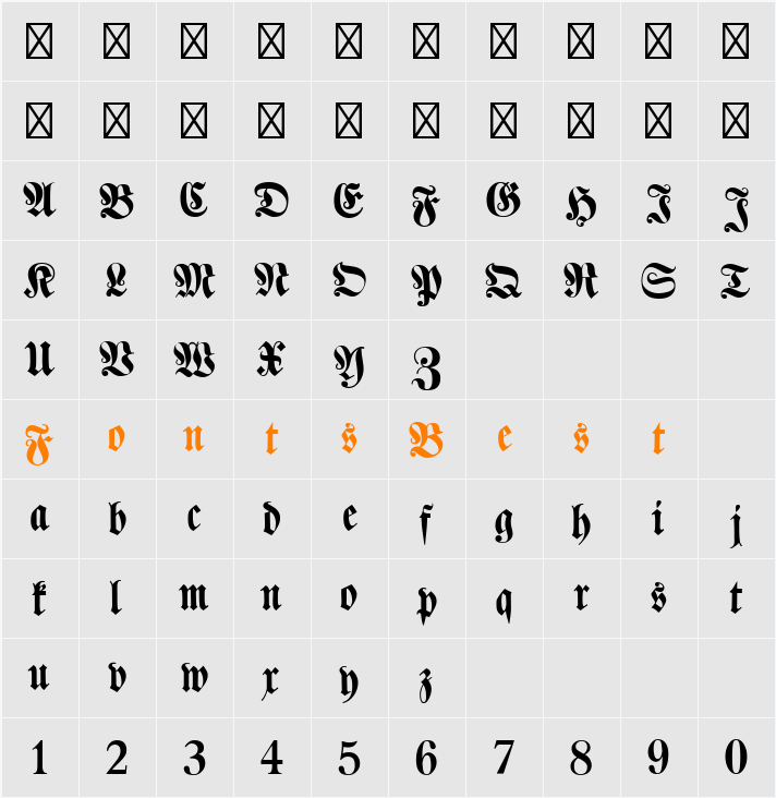 Klaber Fraktur Character Map