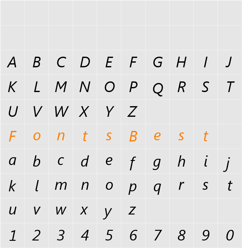 WeblySleek UI Italic Character Map