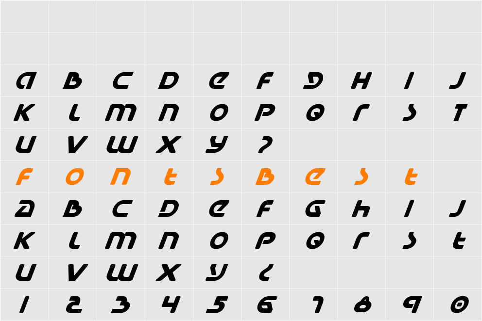 Universal Jack Bold Italic Character Map