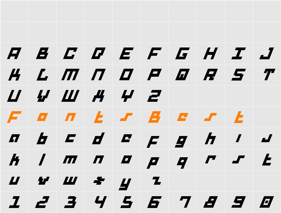 Drid Herder Solid Italic Character Map