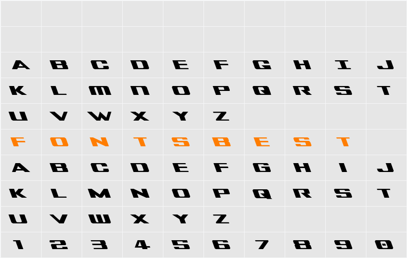 Tigershark Leftalic Character Map