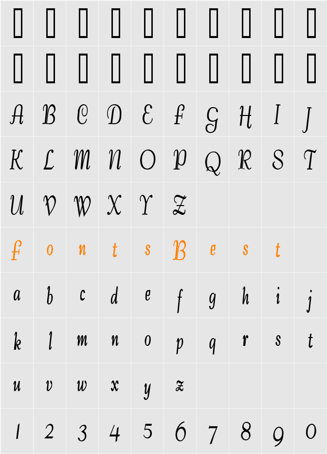 Tango Condensed Character Map