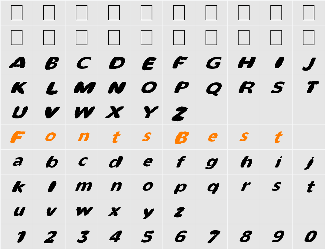 FZ BASIC 55 MANGLED ITALIC Character Map