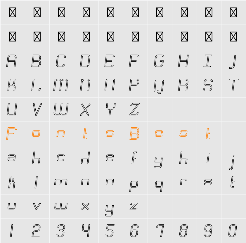 Engadi Outline Oblique Character Map