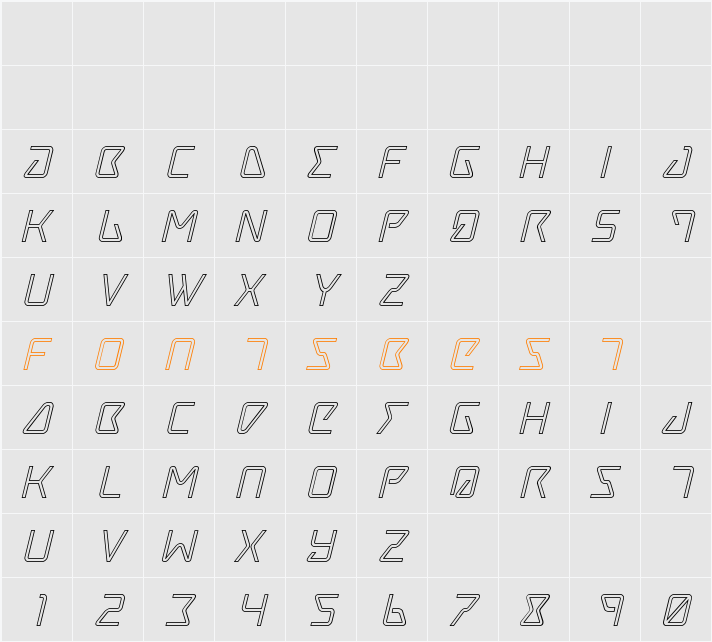 Tracer Outline Italic Character Map
