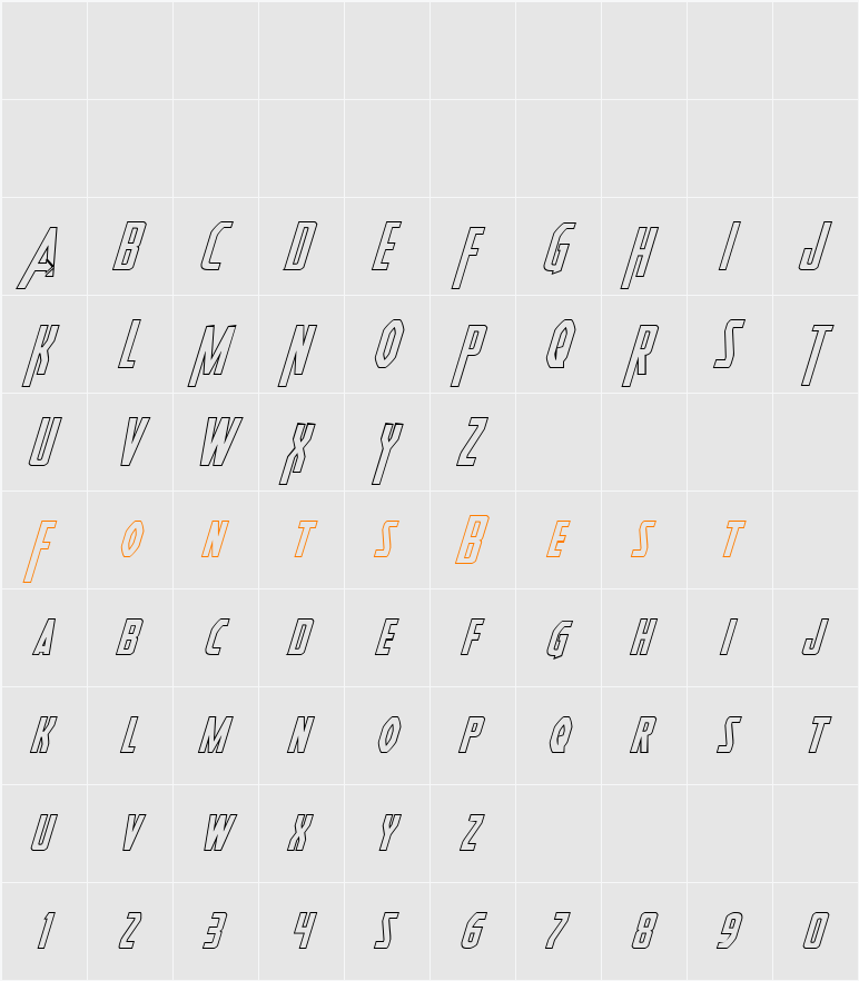 Heroes Assemble Outline Italic Character Map