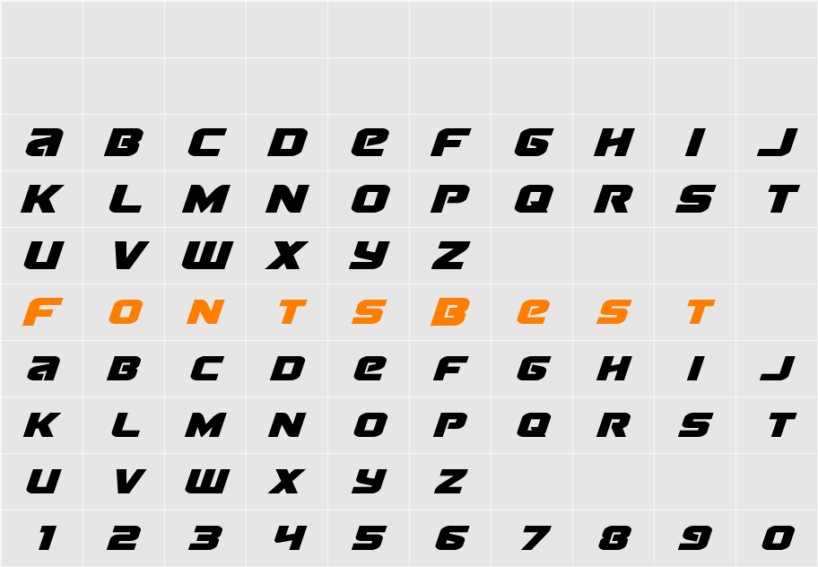 Terran Italic Character Map